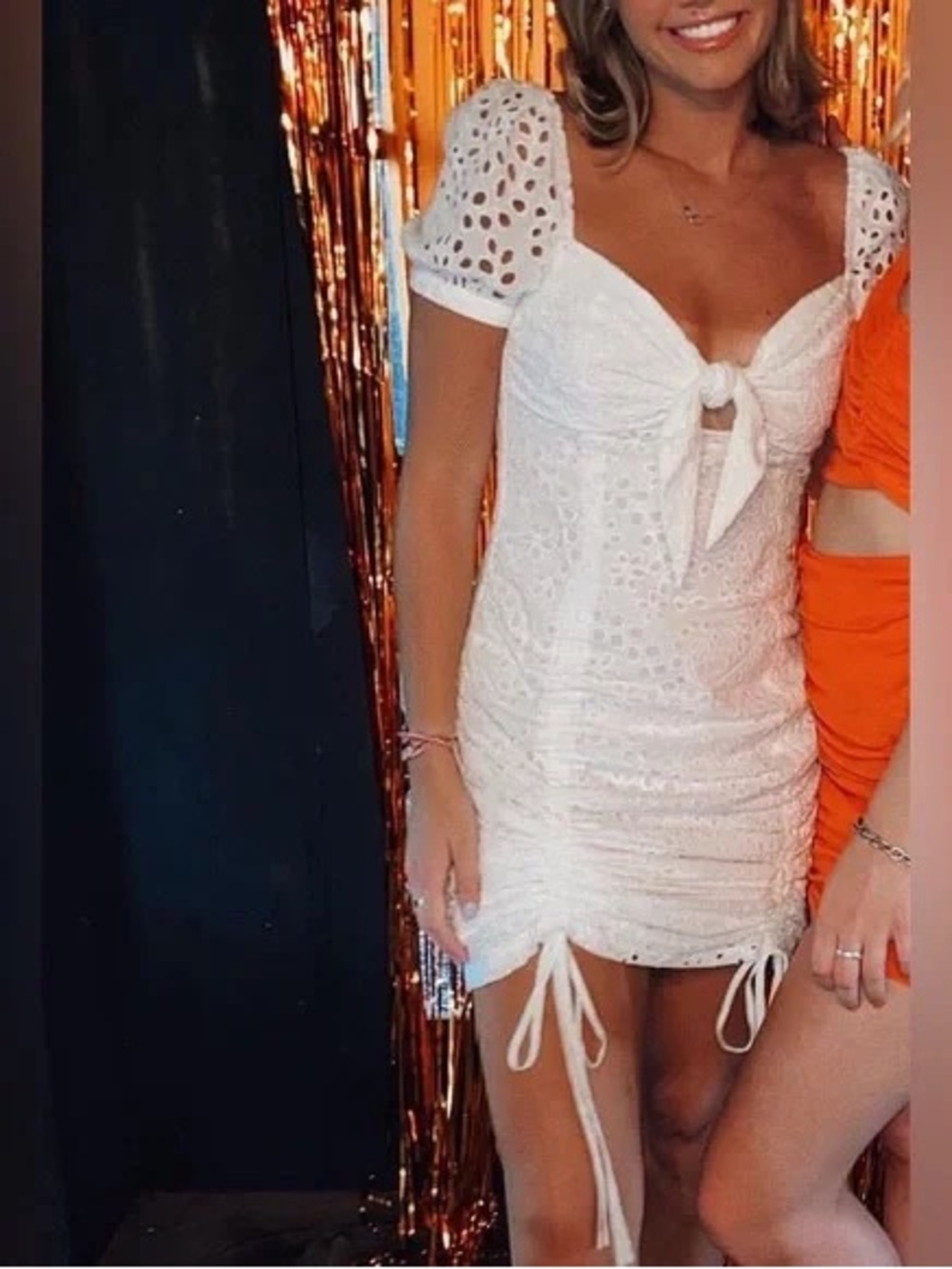Kendall and Kylie White Eyelet Tie-Front Mini Dress Ruched Bows Size 0